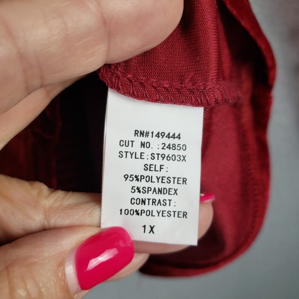 Siren Lily Women's‎ 1X Sheer Sleeve Velvet Blouse Red Vamp Gothic Steampunk Emo - Picture 5 of 8